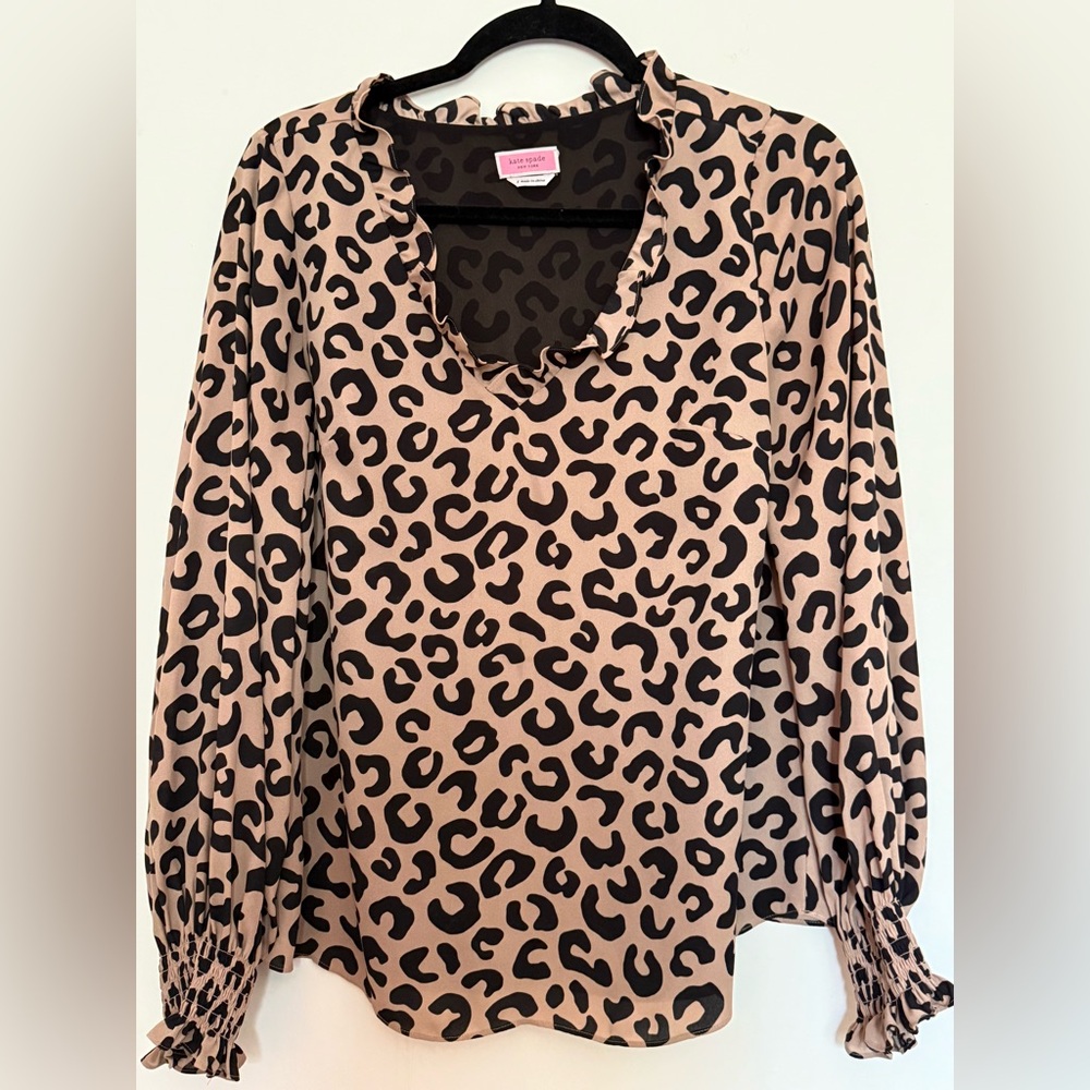 Kate Spade Black and Tan Leopard Print Blouse